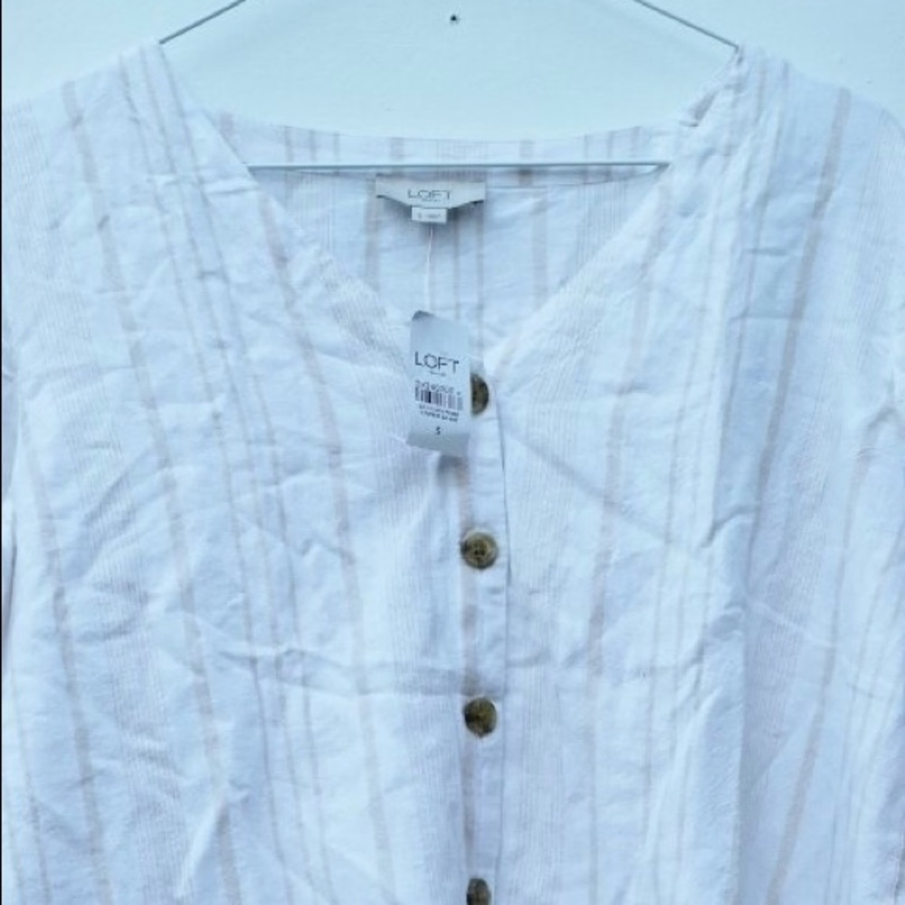Loft Outlet Striped Top Blouse Front Button V Neck - Picture 2 of 6